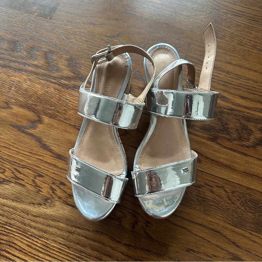 Anthropologie Raphaella Booz silver metallic platform sandals